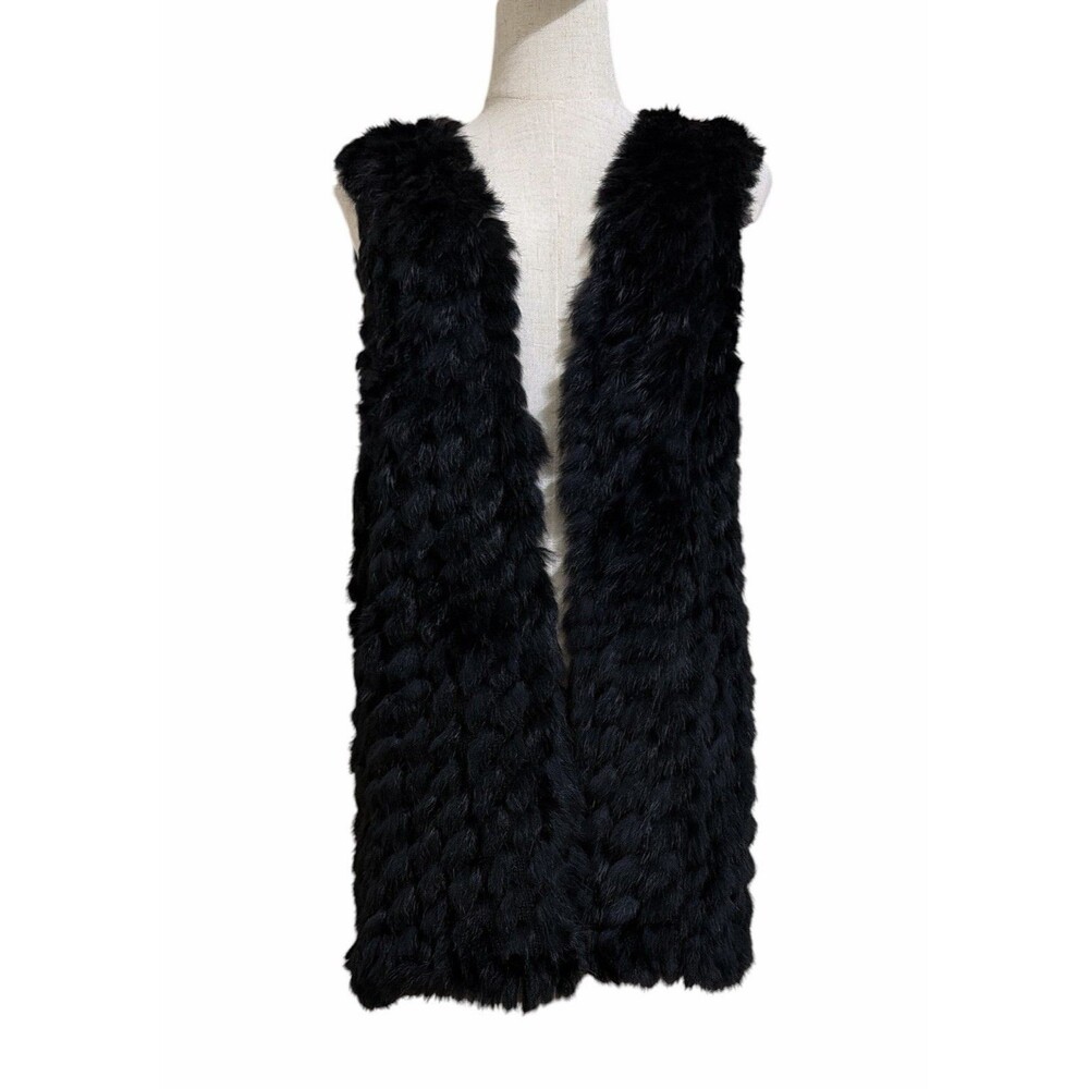 Linda Richards Luxury 100% Rabbit Fur Vest Black Open Front Women’s Size Small
